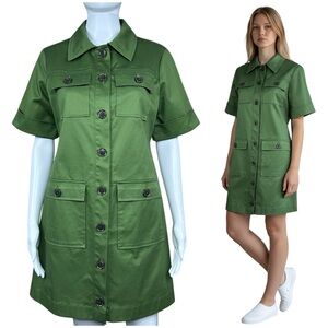 NEW J. Crew Gamine Utility Shirt Dress Size 4 Forest Green Safari Grunge Preppy